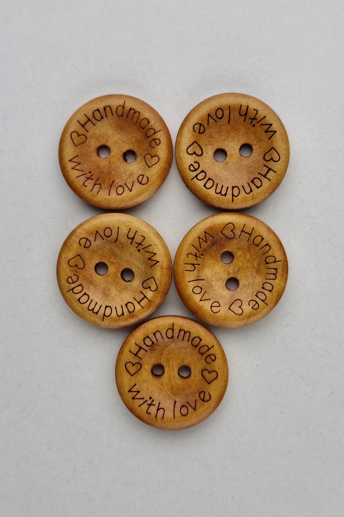 Büyük Boy (23 mm) Ahşap Handmade Koyu Renk Kaban Çeket Hırka Yelek Düğmesi 5 Adet