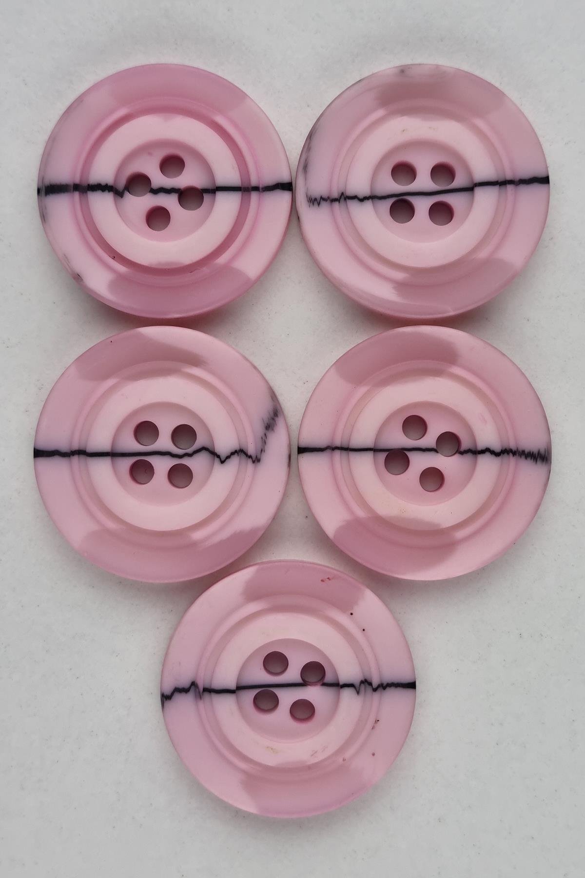 Büyük Boy Akrilik Yuvarlak Desenli Açık Pembe Kaban Çeket Hırka Yelek Düğmesi 5 Adet