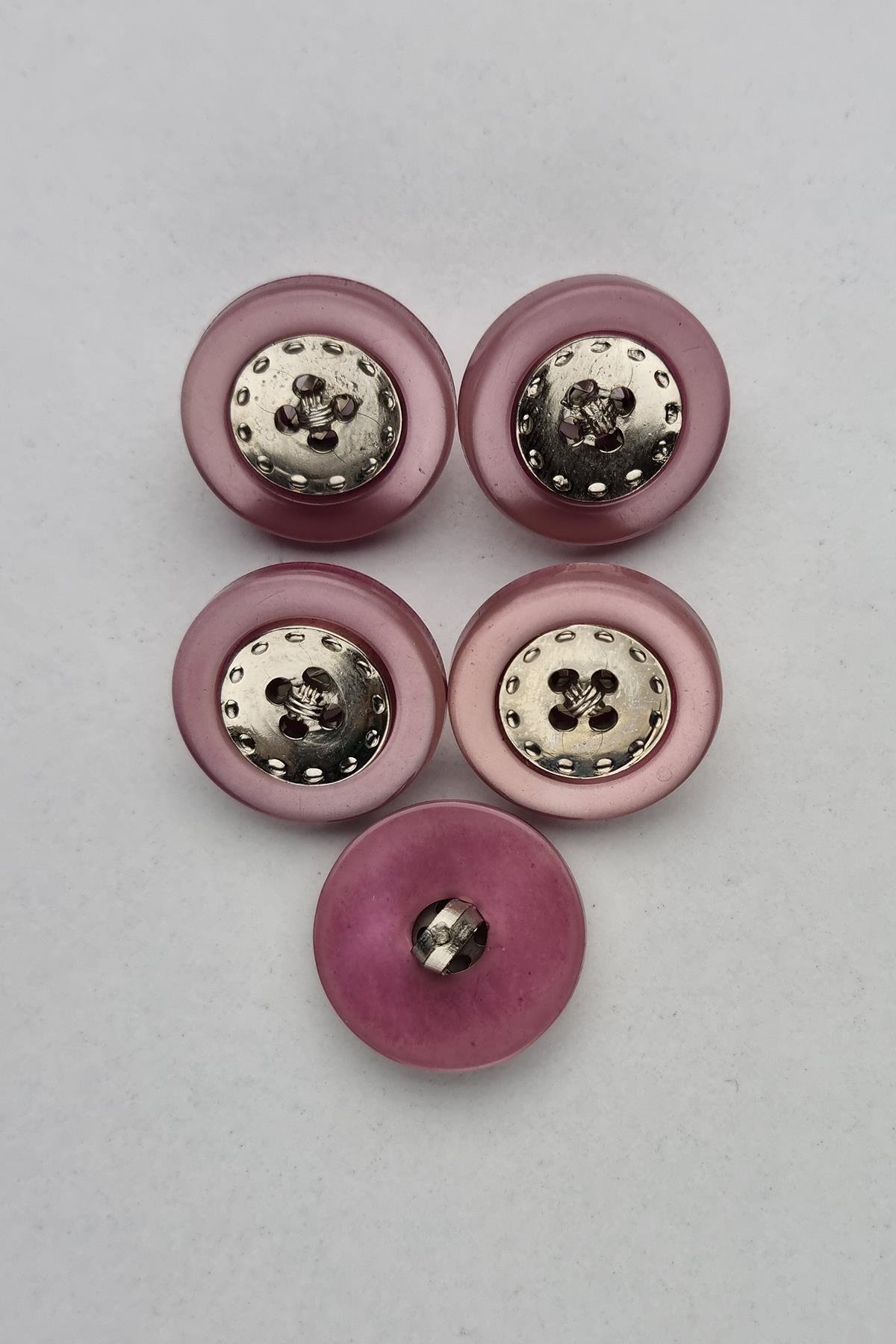 Küçük Ortası Metal Akrilik Pembe Kaban Çeket Hırka Yelek Düğmesi 5 Adet