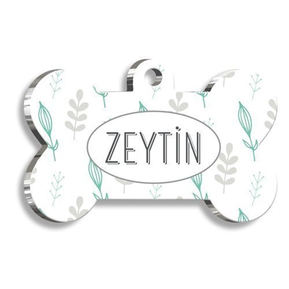 Fine Leaf Patterned Bone Shaped Cat Dog Tag