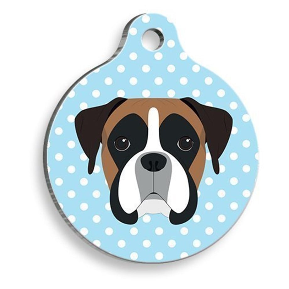 Blue Polka Dot Boxer Round Dog Tag