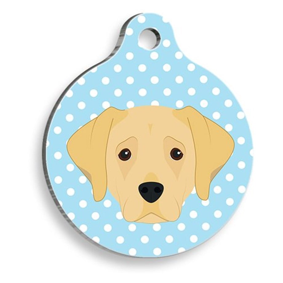 Labrador Round Dog Tag With Blue Polka Dot