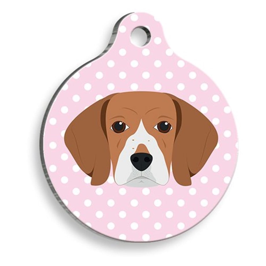 Beagle Round Dog Tag With Pink Polka Dot