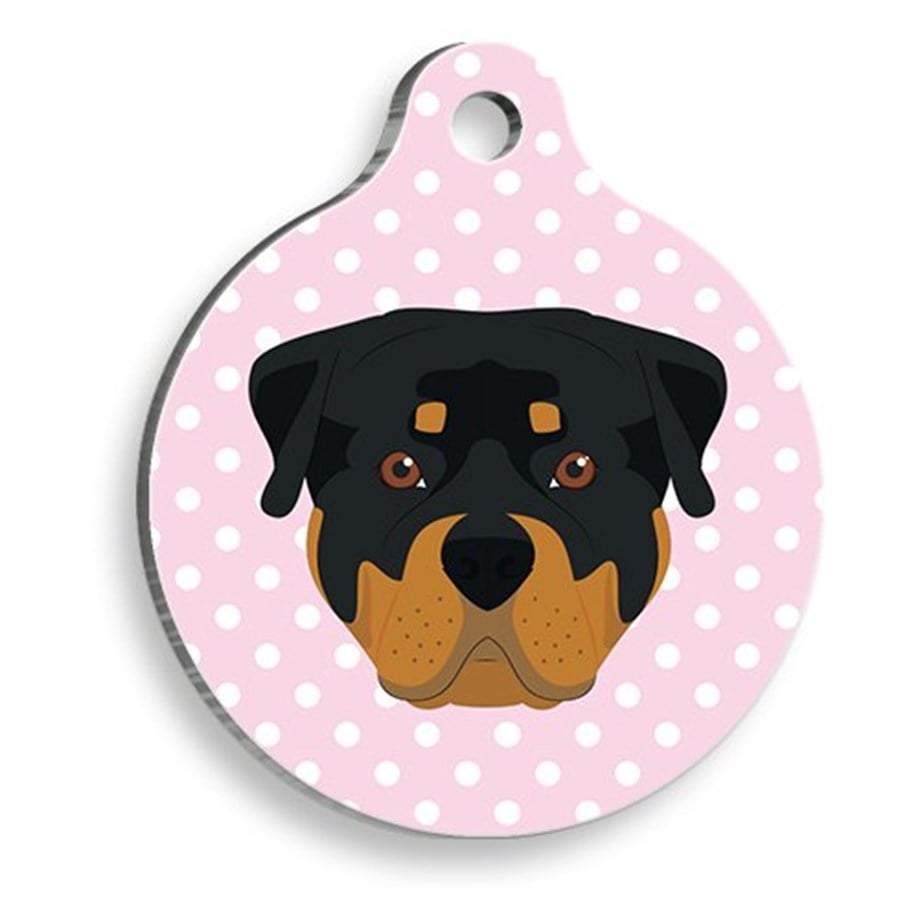 Rottweiler Round Dog Tag With Pink Polka Dot
