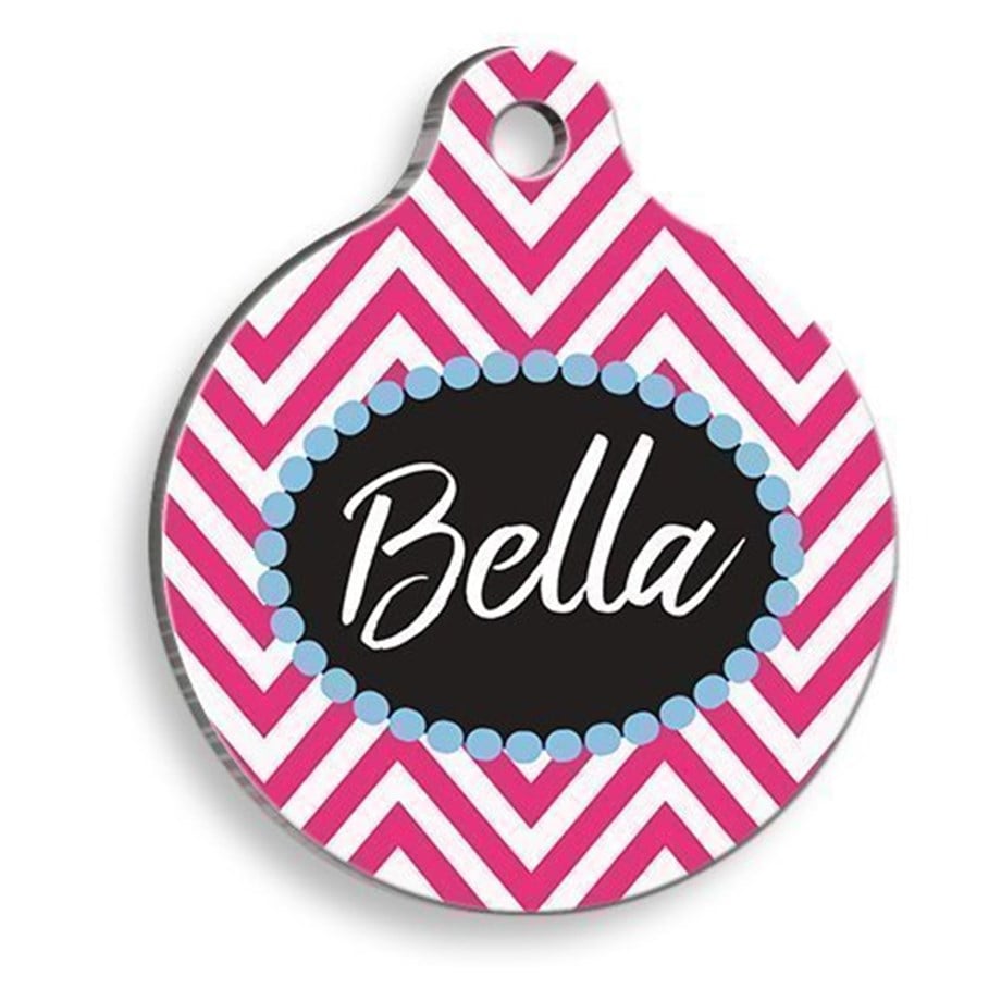 Pink Zigzag Round Cat And Dog Tag