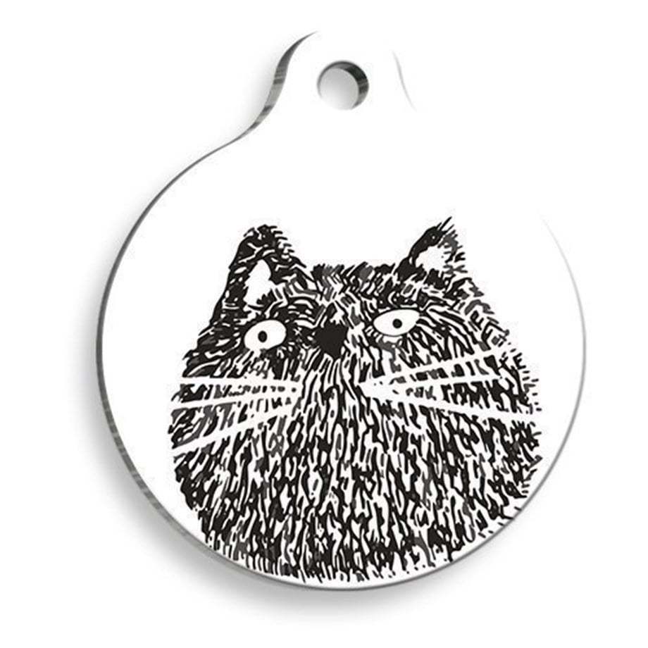 Puzzled Cat Round Cat Tag