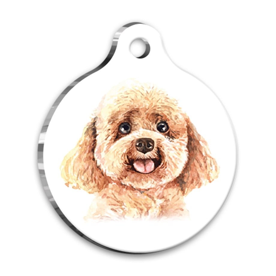 Watercolor Toy Poodle Round Dog Tag