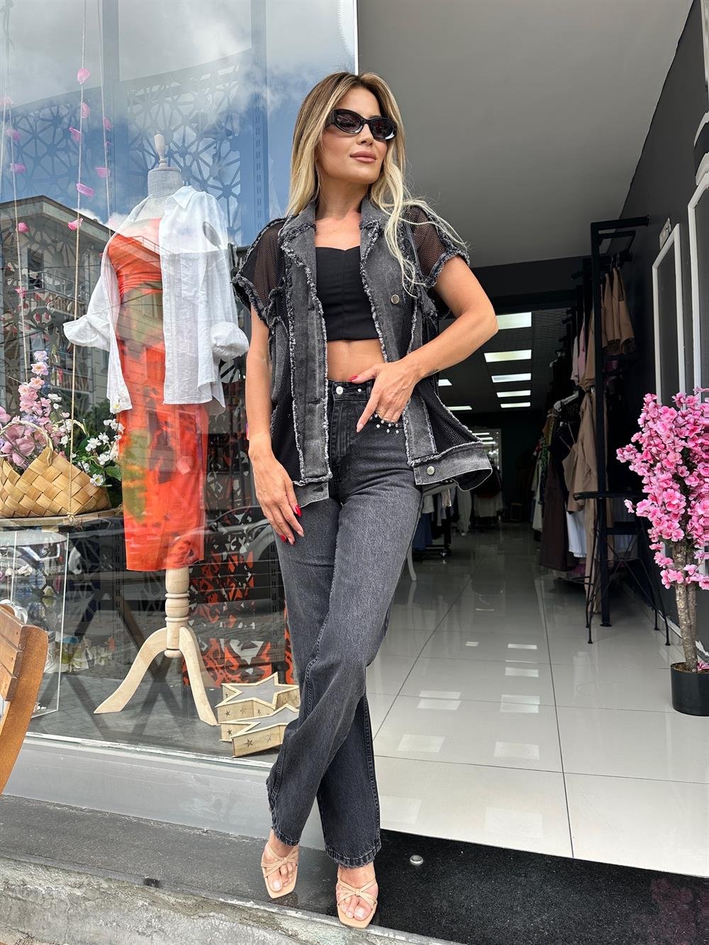 Antrasit Siyah File Detay Jean Yelek