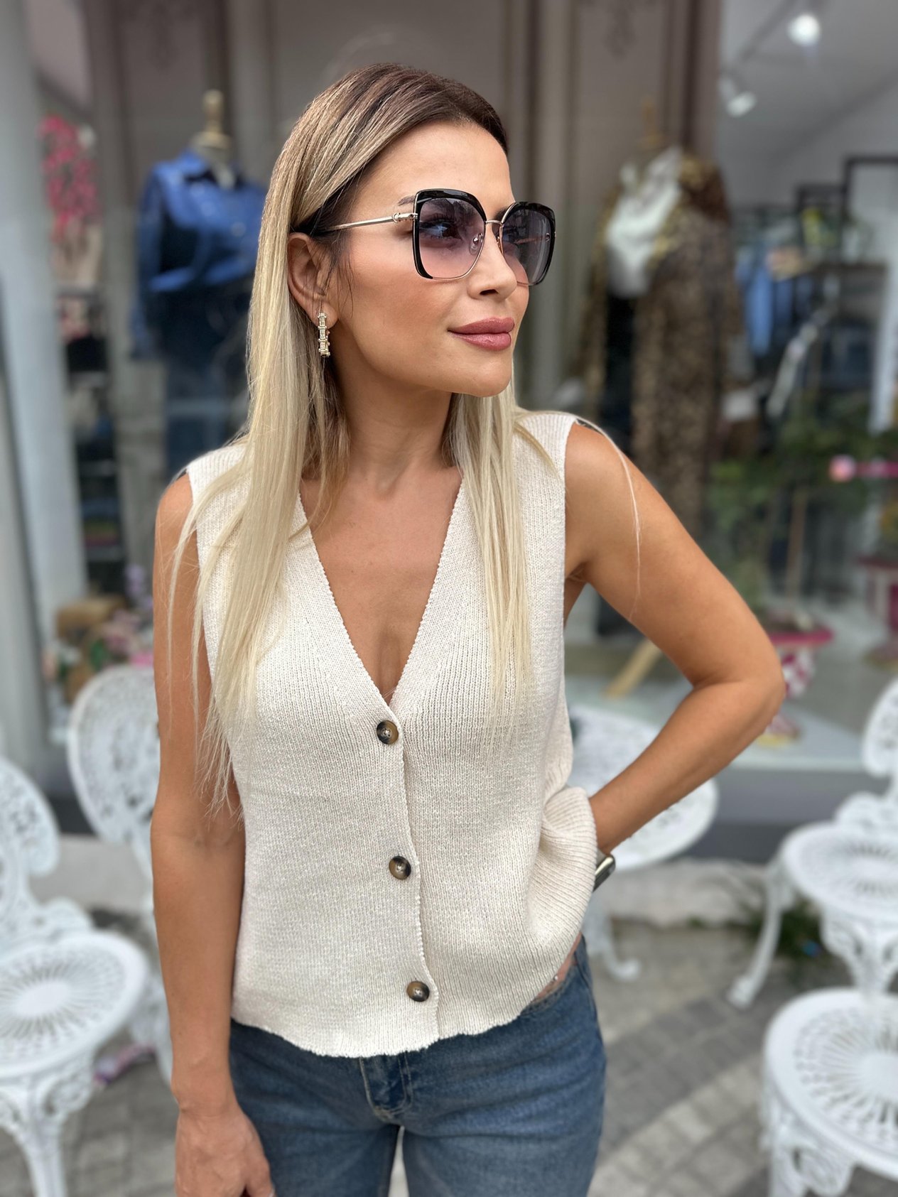 Bej Triko Yelek 