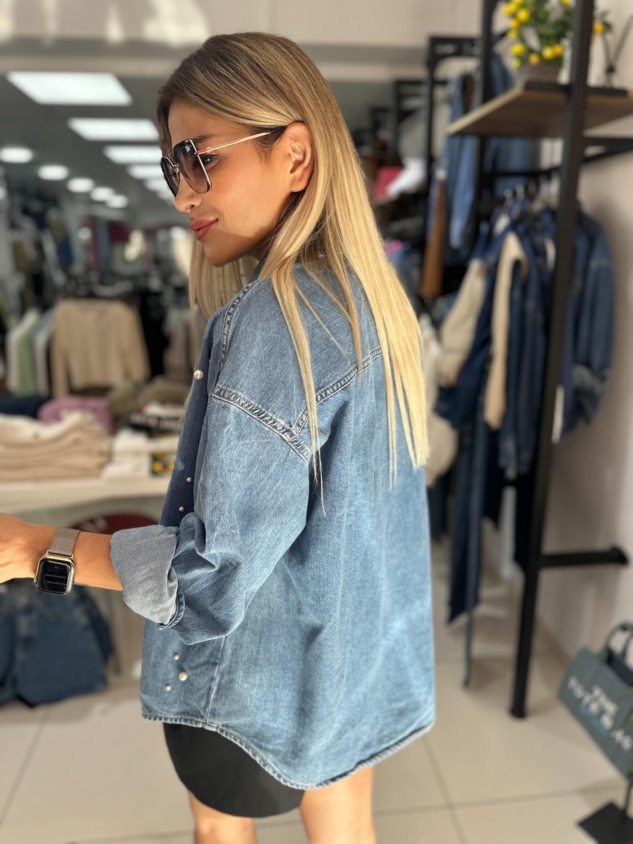 İnci Detaylı Denim Gömlek 