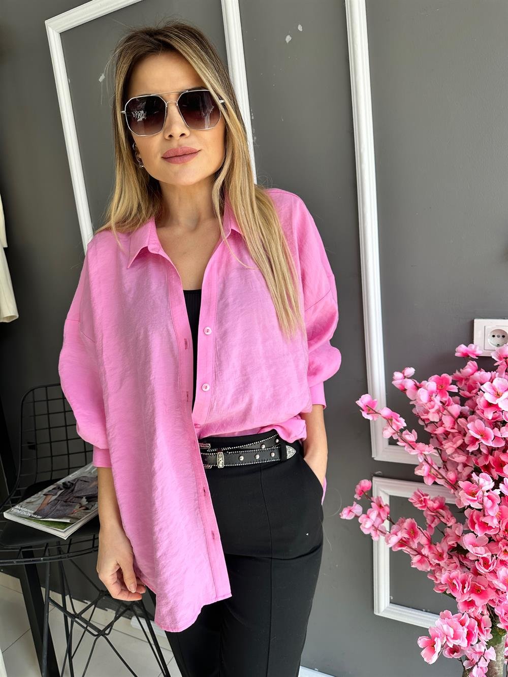 VM Tensel Şeker Pembe Gömlek 