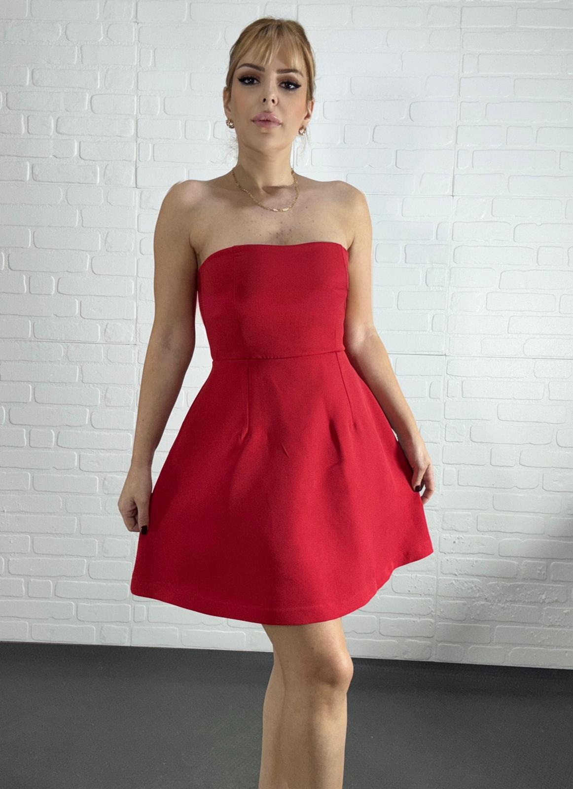 Kırmızı Straplez Mini Elbise