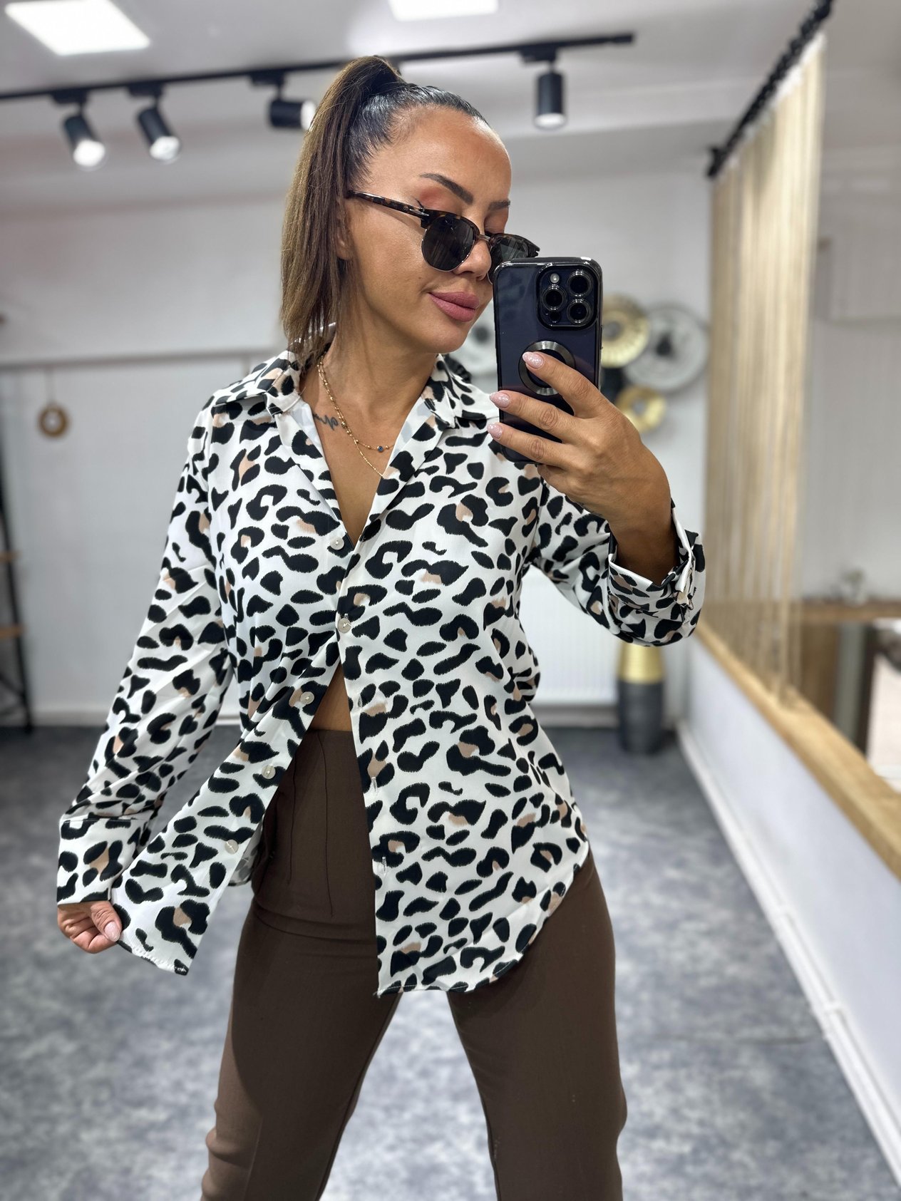 Newel Leopar Saten Gömlek No Sıfır 8