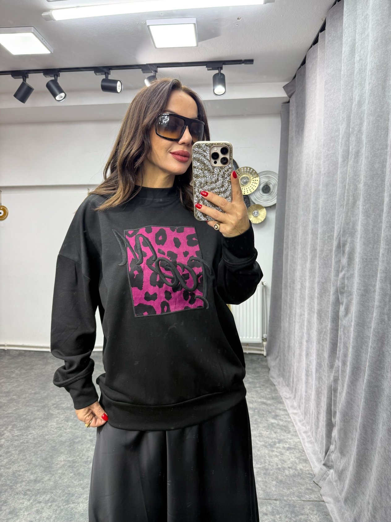 Snow Önü Fuşya Leopar Desenli Siyah Sweatshirt No Sıfır 8