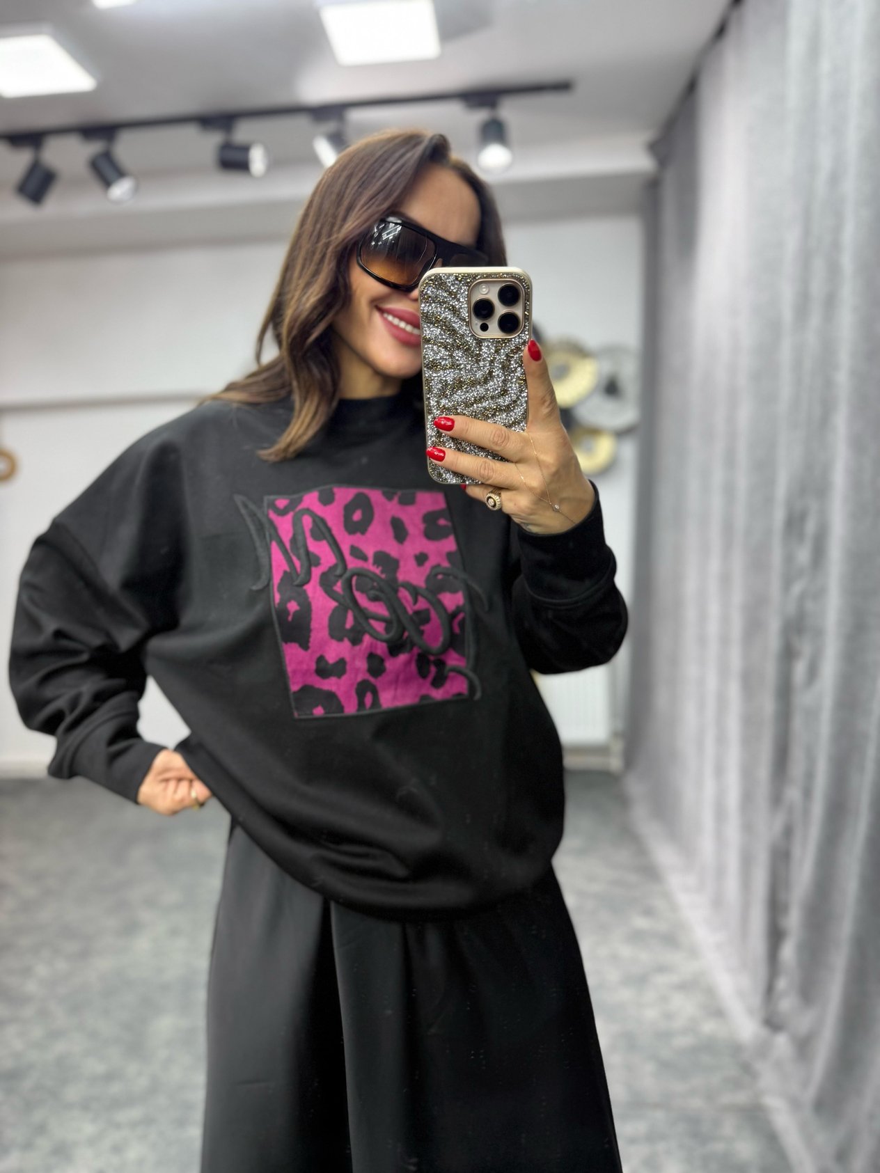 Snow Önü Fuşya Leopar Desenli Siyah Sweatshirt No Sıfır 8