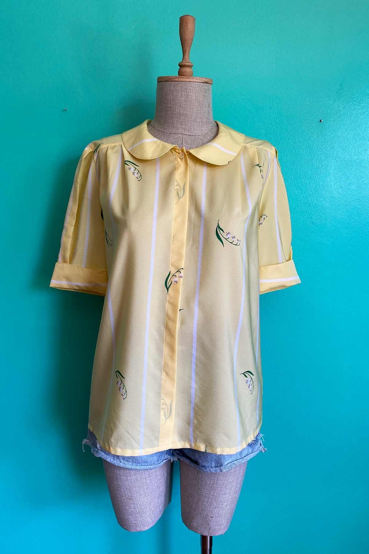 Vintage Bebe Yaka Transparan Sarı Gömlek