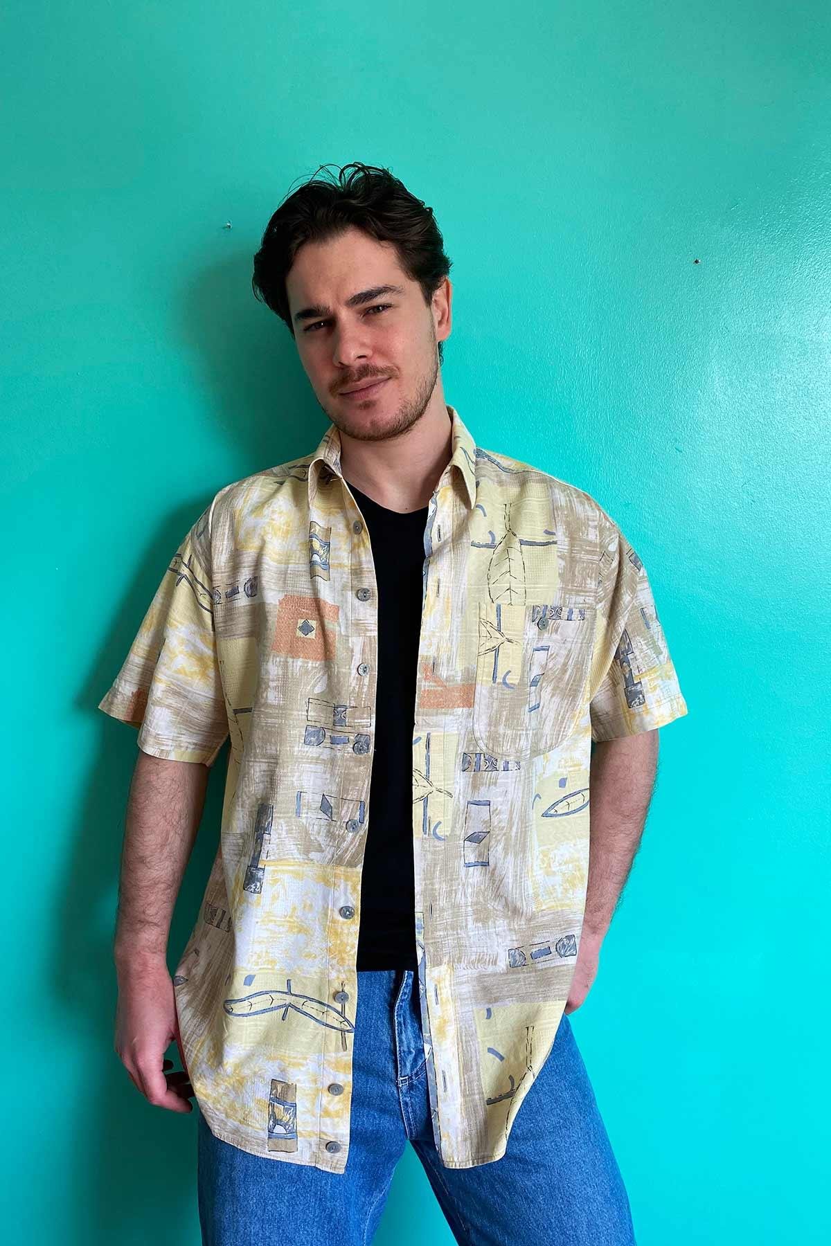 Vintage Desenli Cotton Gömlek