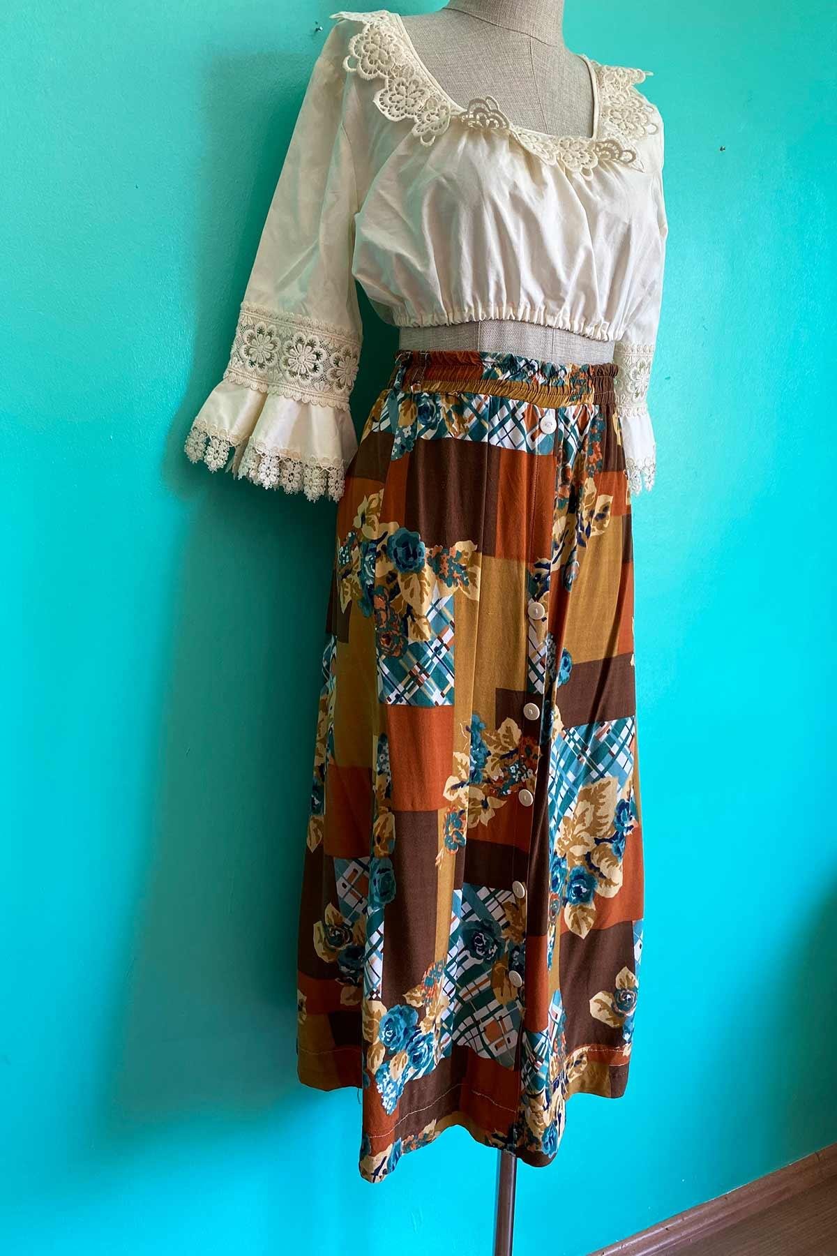 Vintage Desenli Viskon Etek