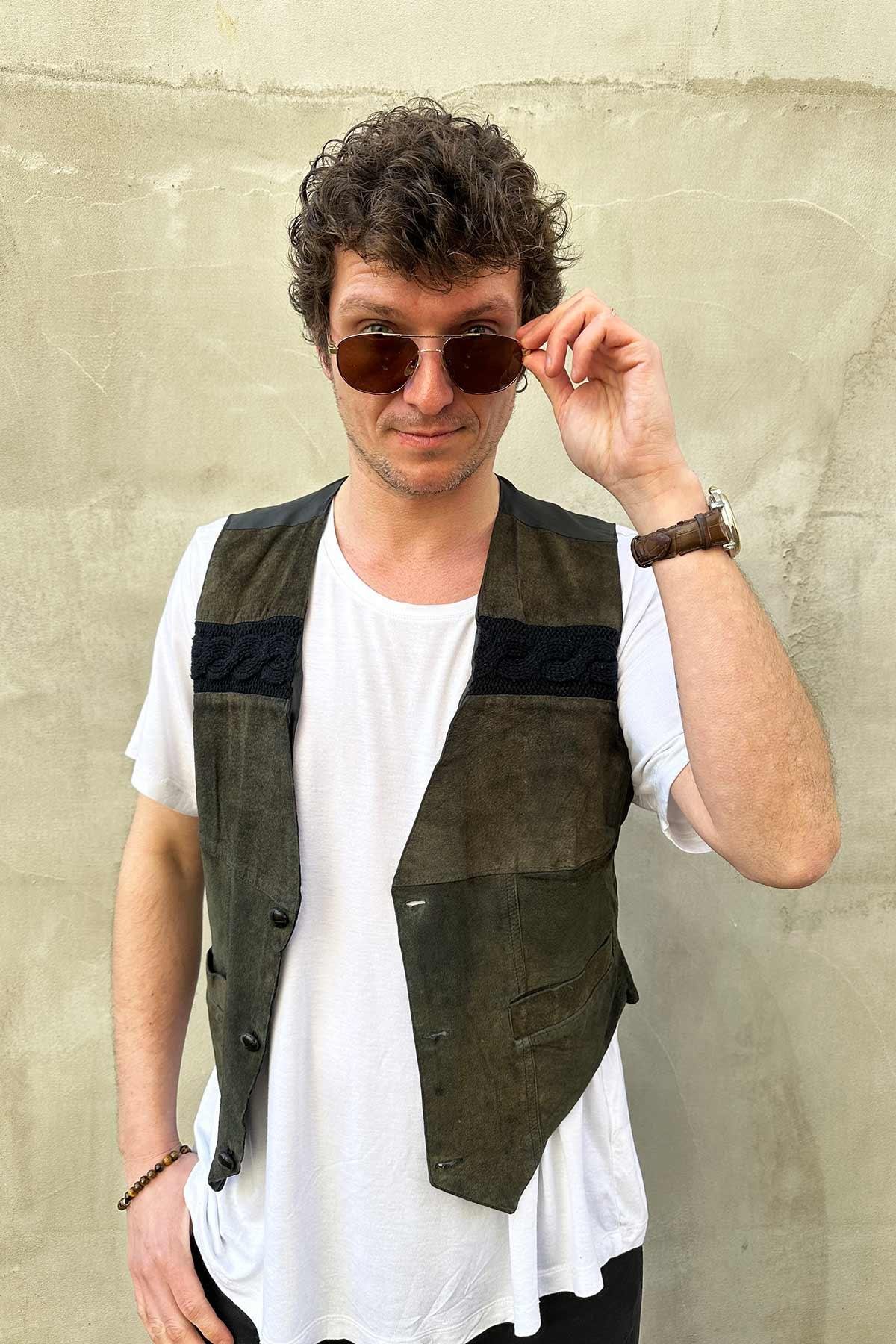 Vintage Eskitme Süet Deri Yelek