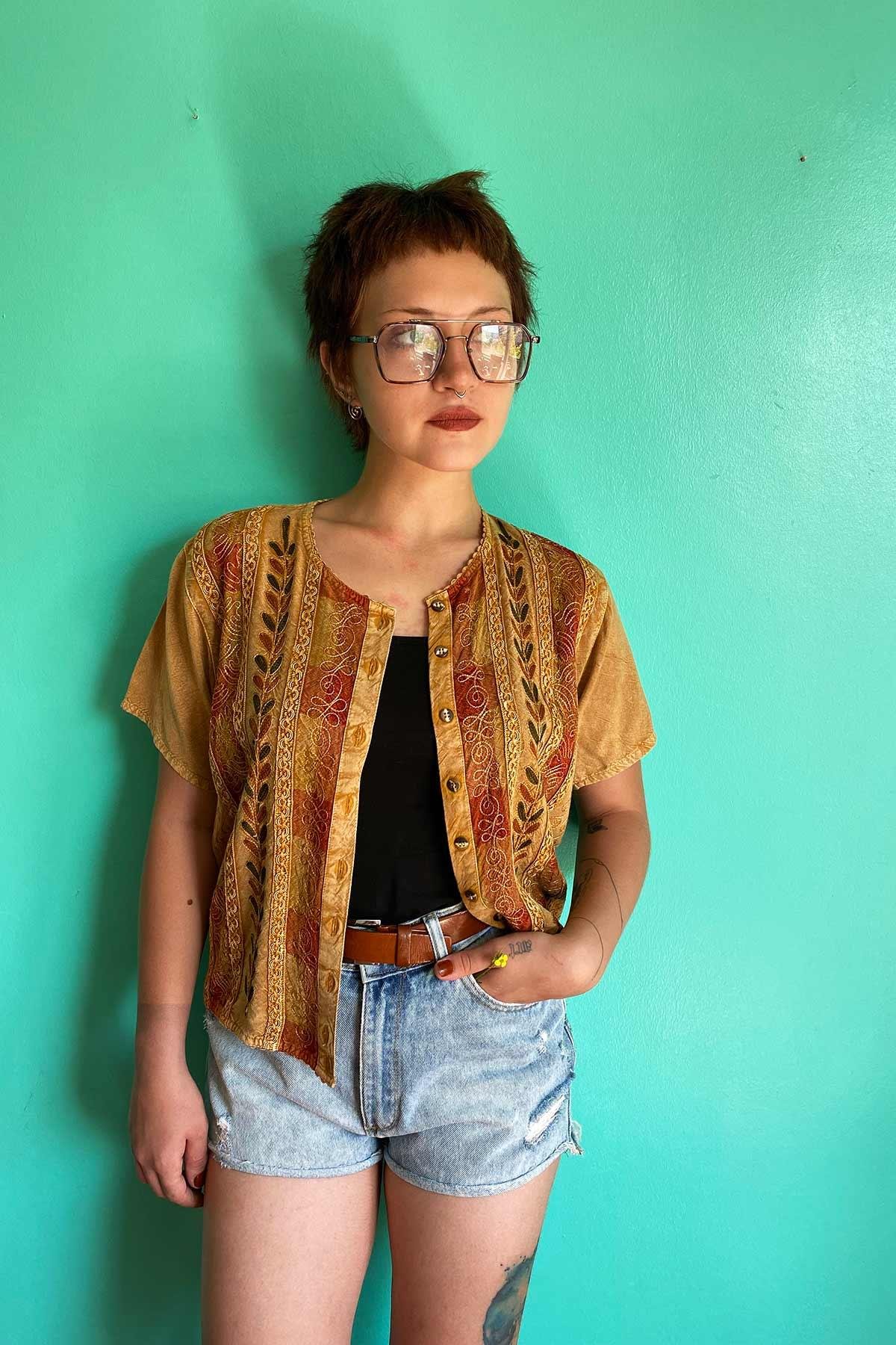 Vintage Etnik Rayon Gömlek