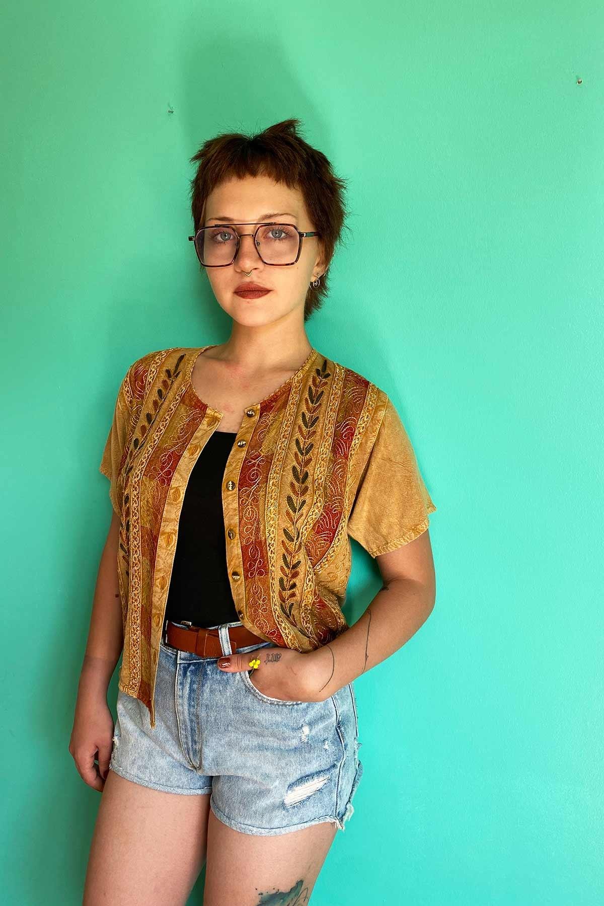 Vintage Etnik Rayon Gömlek