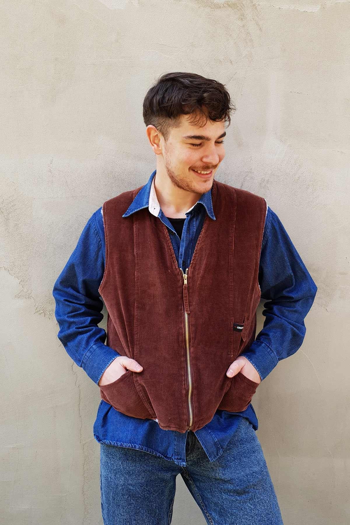 Vintage Fitilli Kadife Yelek