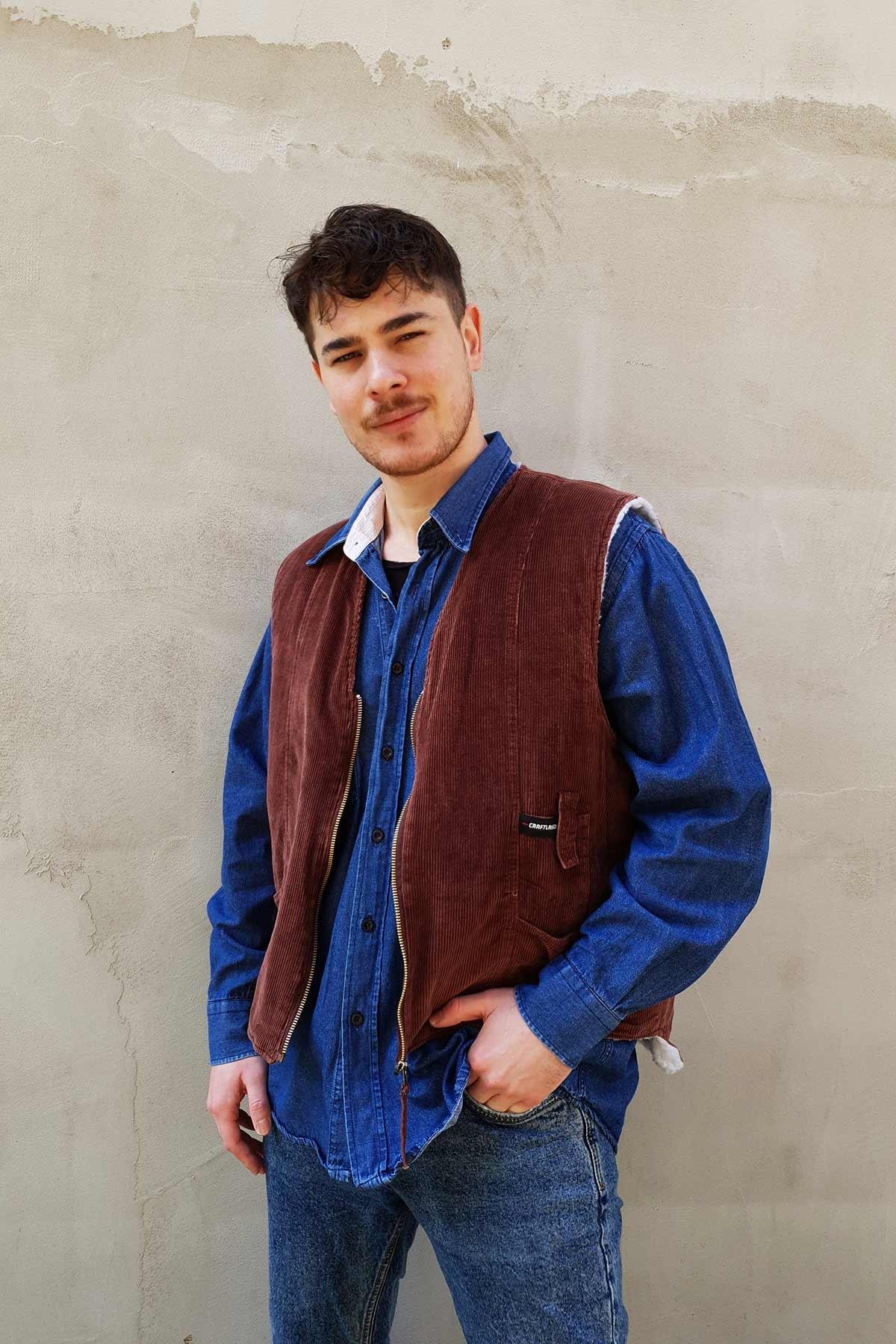 Vintage Fitilli Kadife Yelek