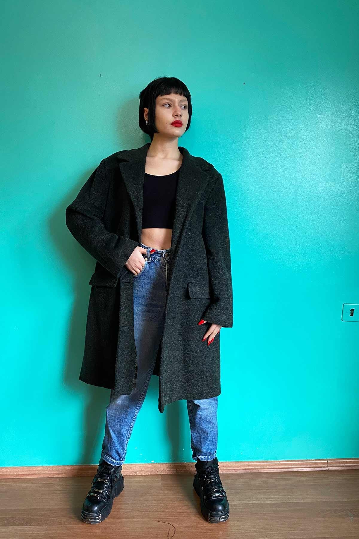 Vintage Gri Yün Kaban