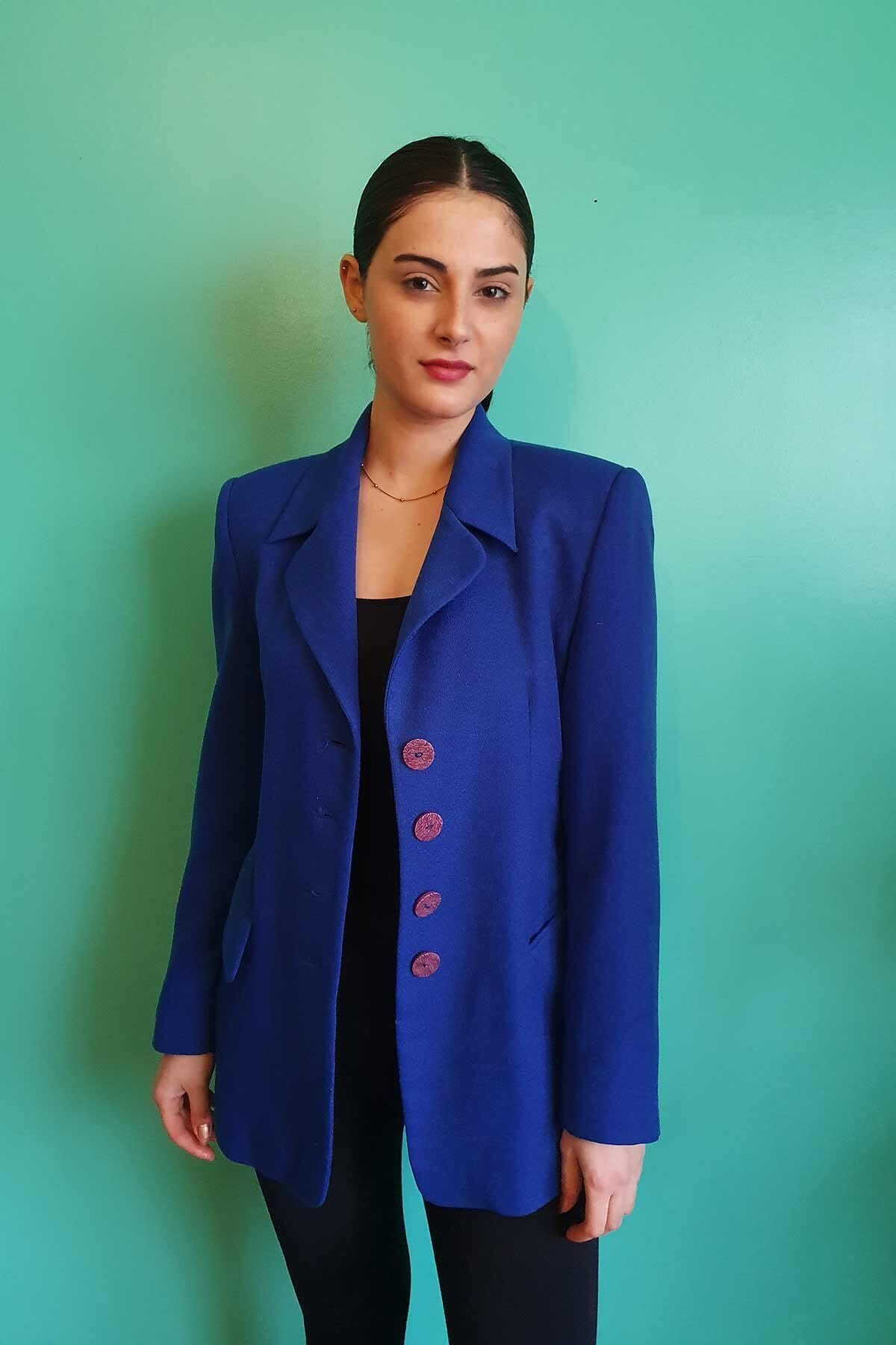 Vintage Mavi Blazer Ceket