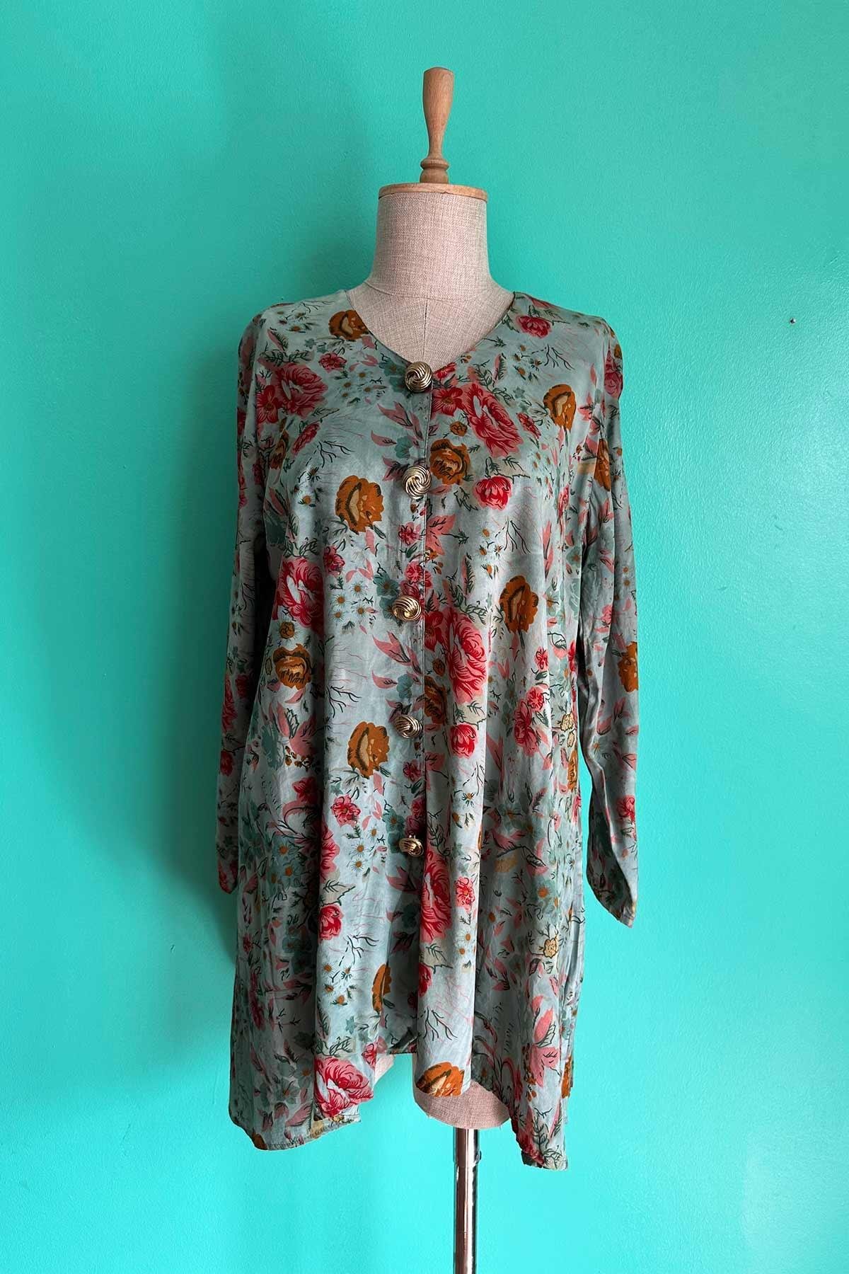 Vintage Oversize Çiçekli Viskon Tunik