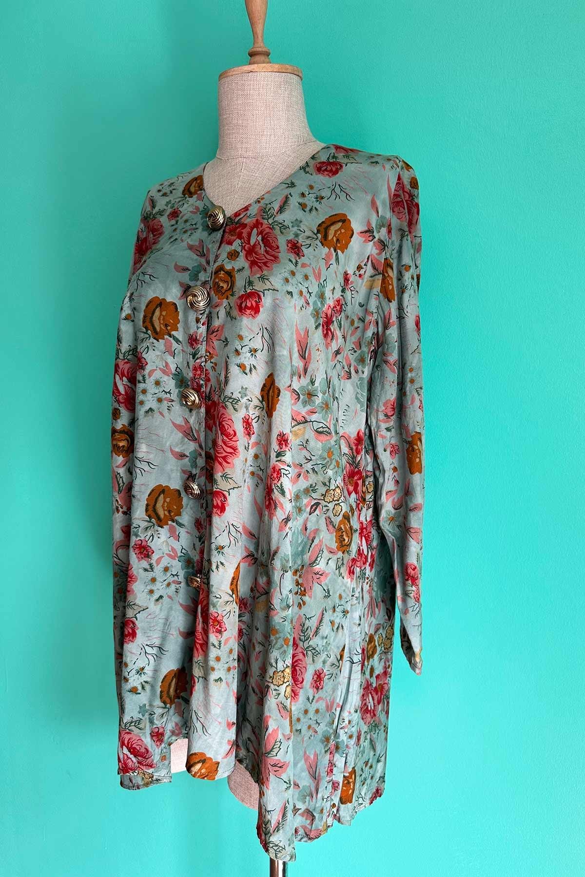 Vintage Oversize Çiçekli Viskon Tunik