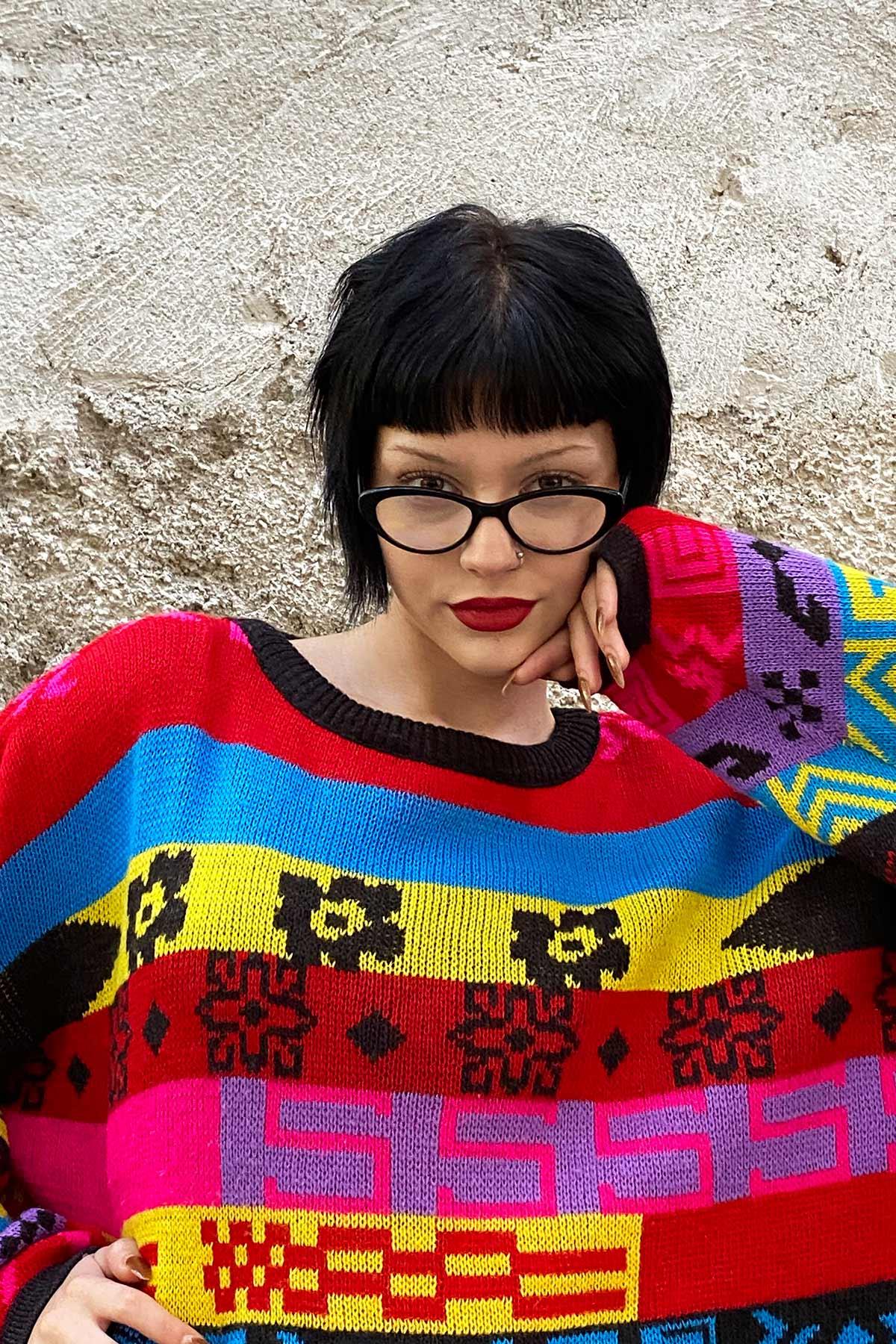 Vintage Oversize Renkli Kazak