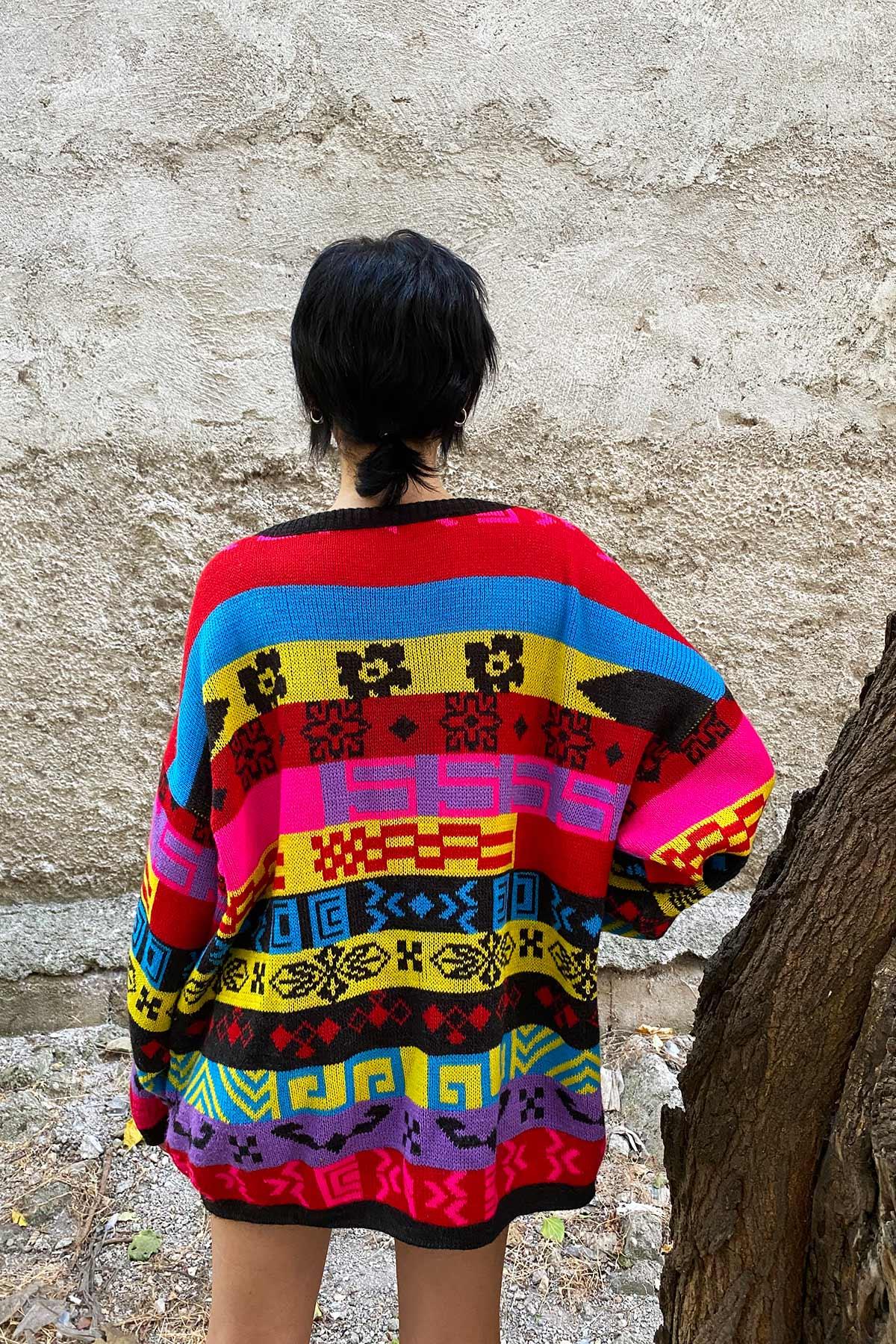 Vintage Oversize Renkli Kazak