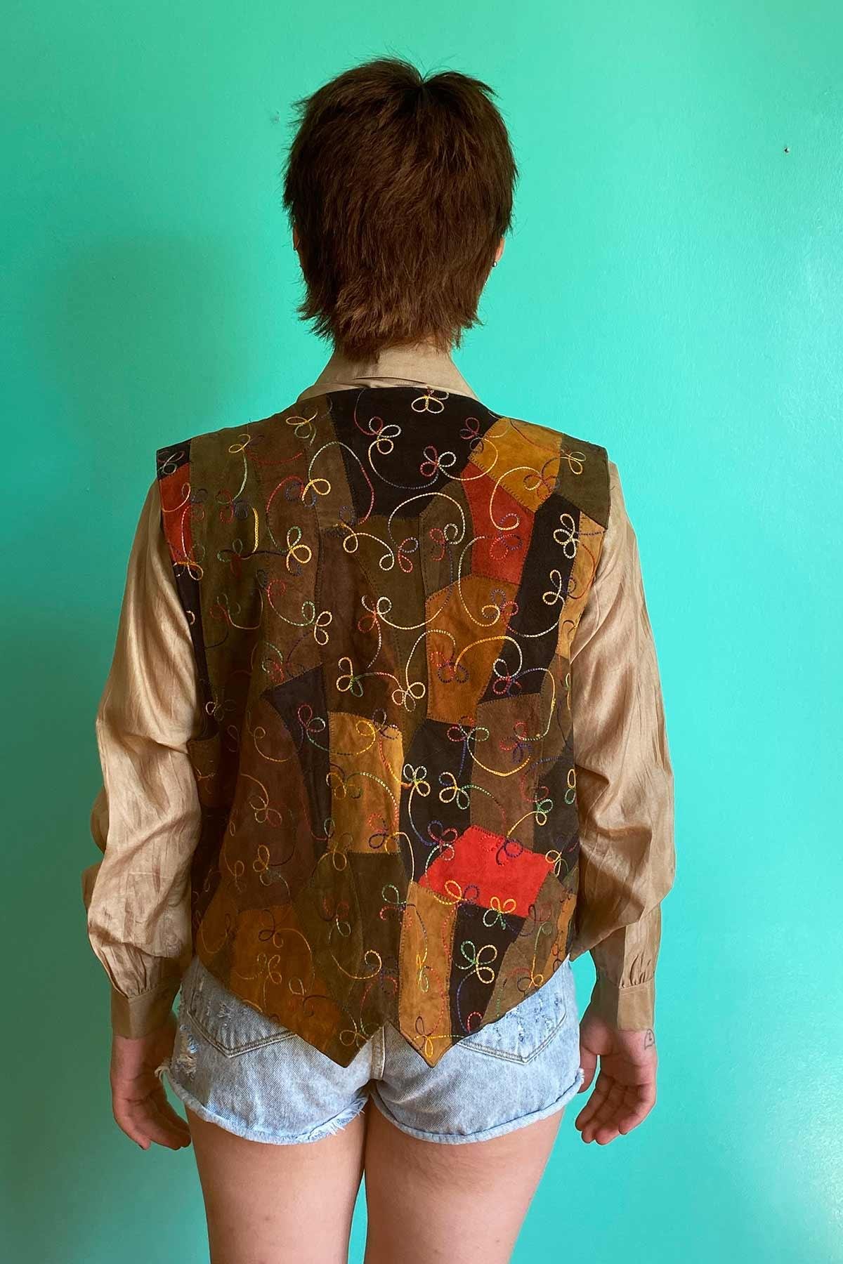 Vintage Patchwork Deri Yelek