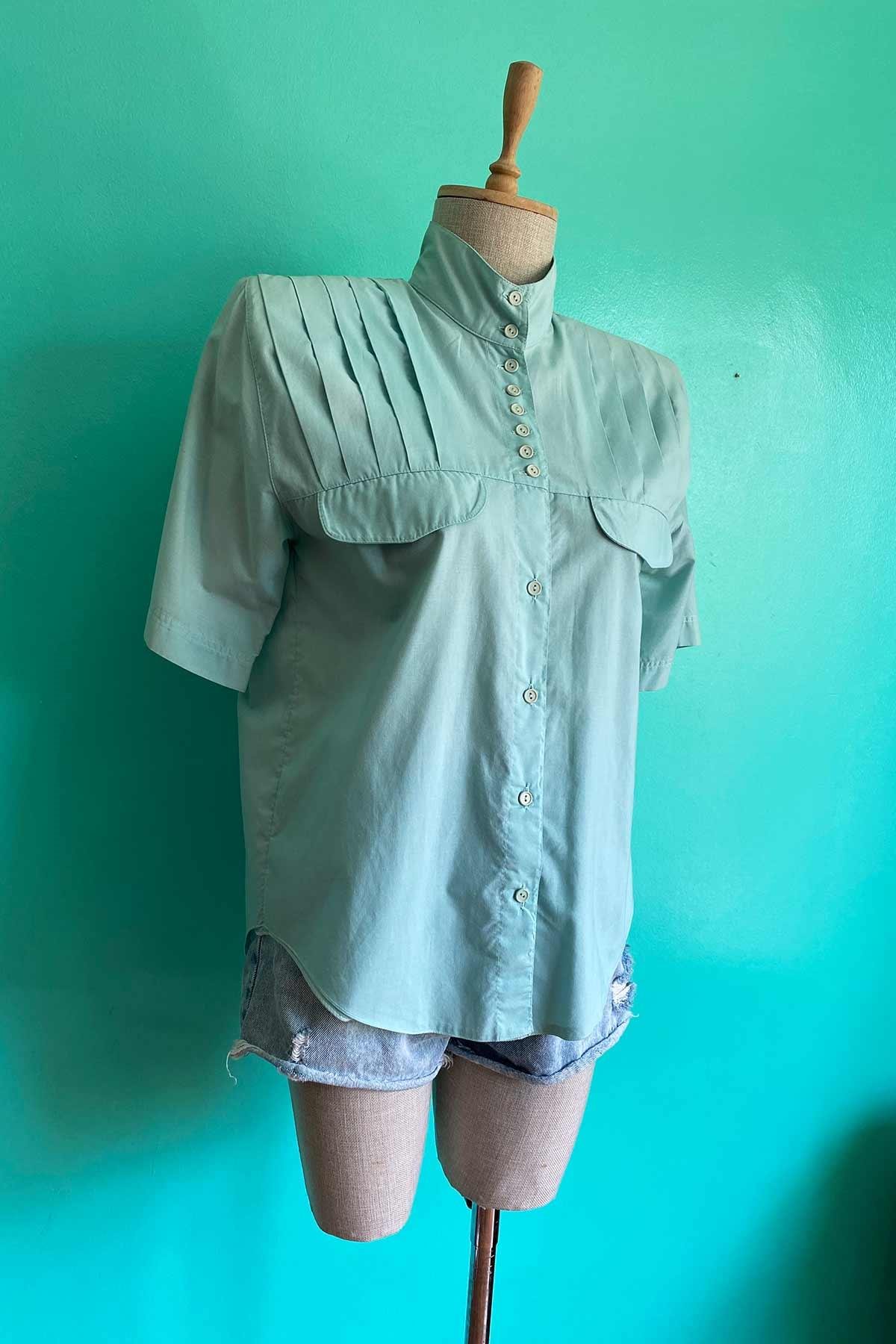 Vintage Turkuaz Cotton Gömlek