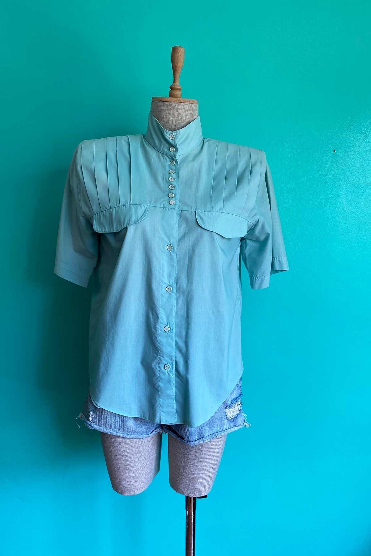 Vintage Turkuaz Cotton Gömlek