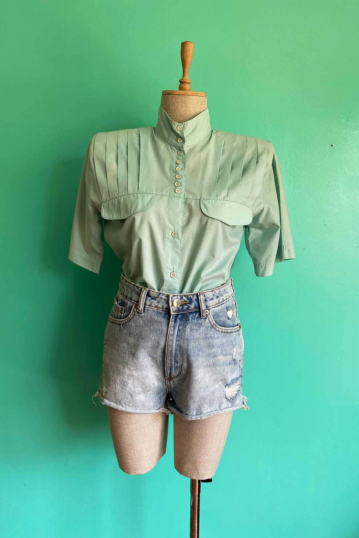 Vintage Turkuaz Cotton Gömlek