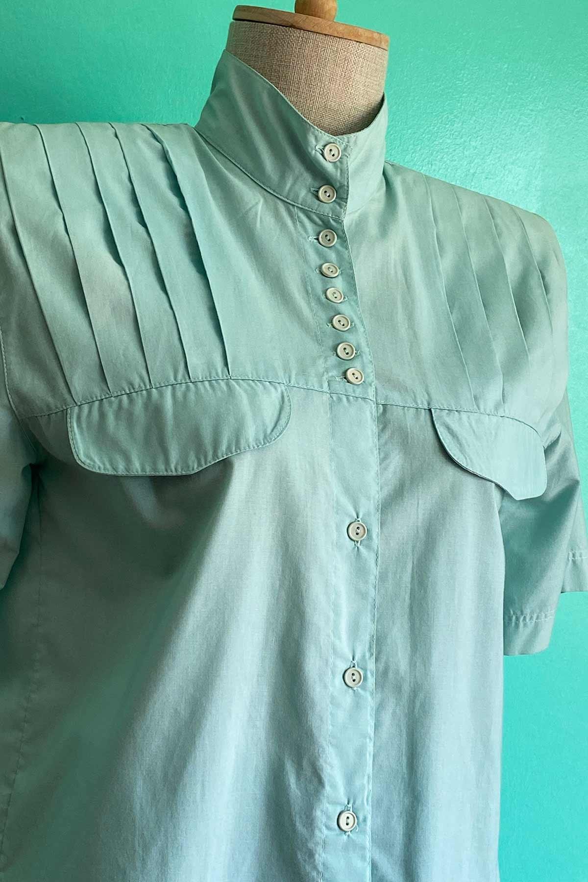 Vintage Turkuaz Cotton Gömlek