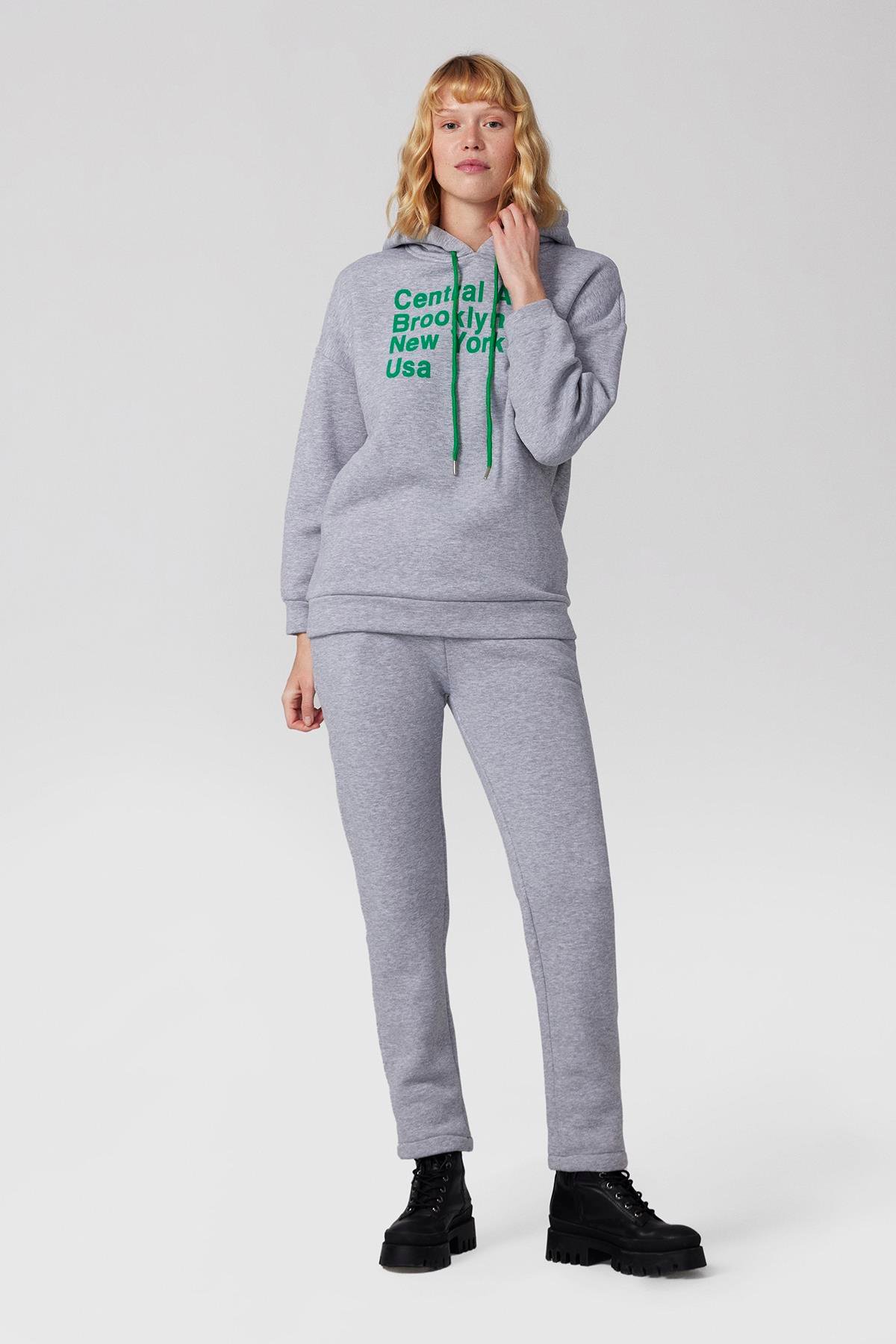 3 iplik Şardonlu 2 li Sweat Takım - Gri-6036-Gri
