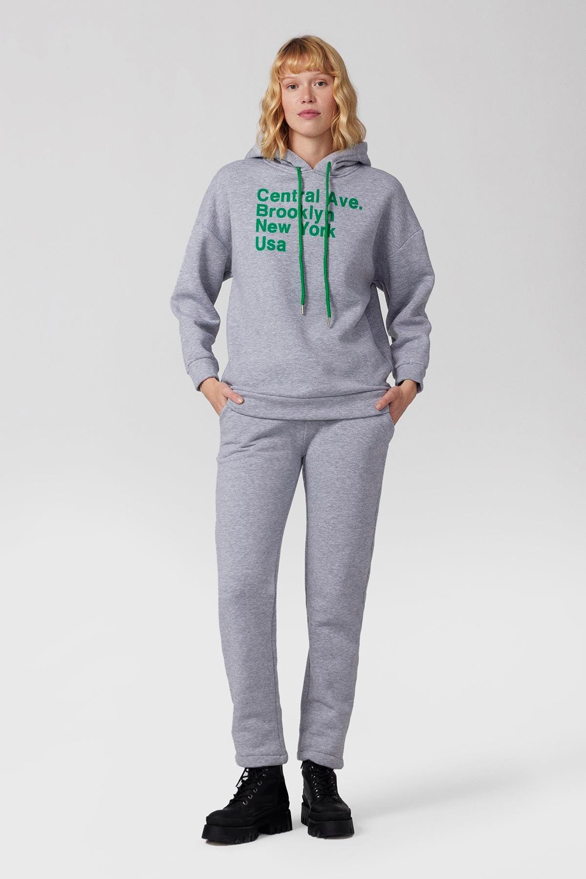 3 iplik Şardonlu 2 li Sweat Takım - Gri-6036-Gri