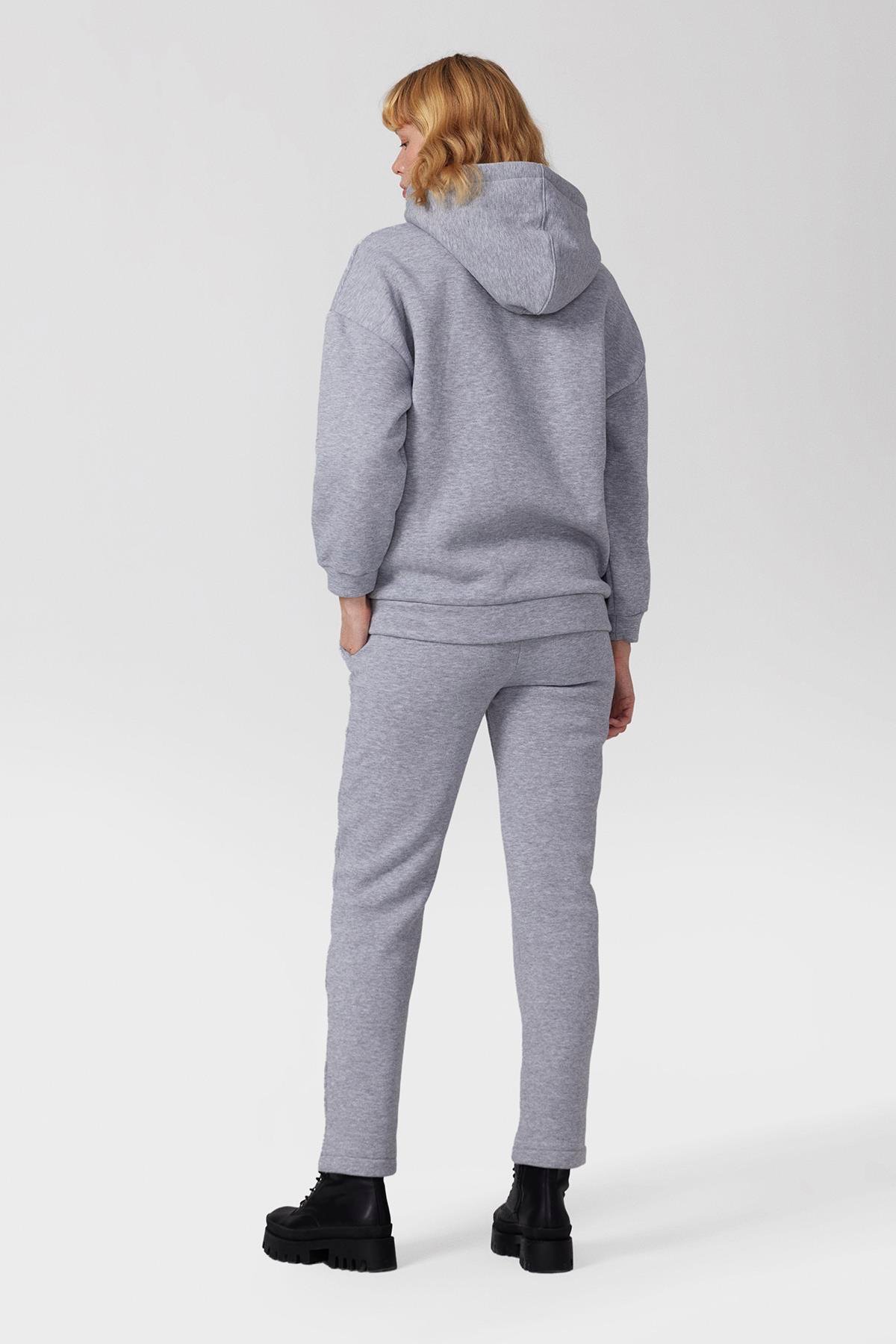 3 iplik Şardonlu 2 li Sweat Takım - Gri-6036-Gri