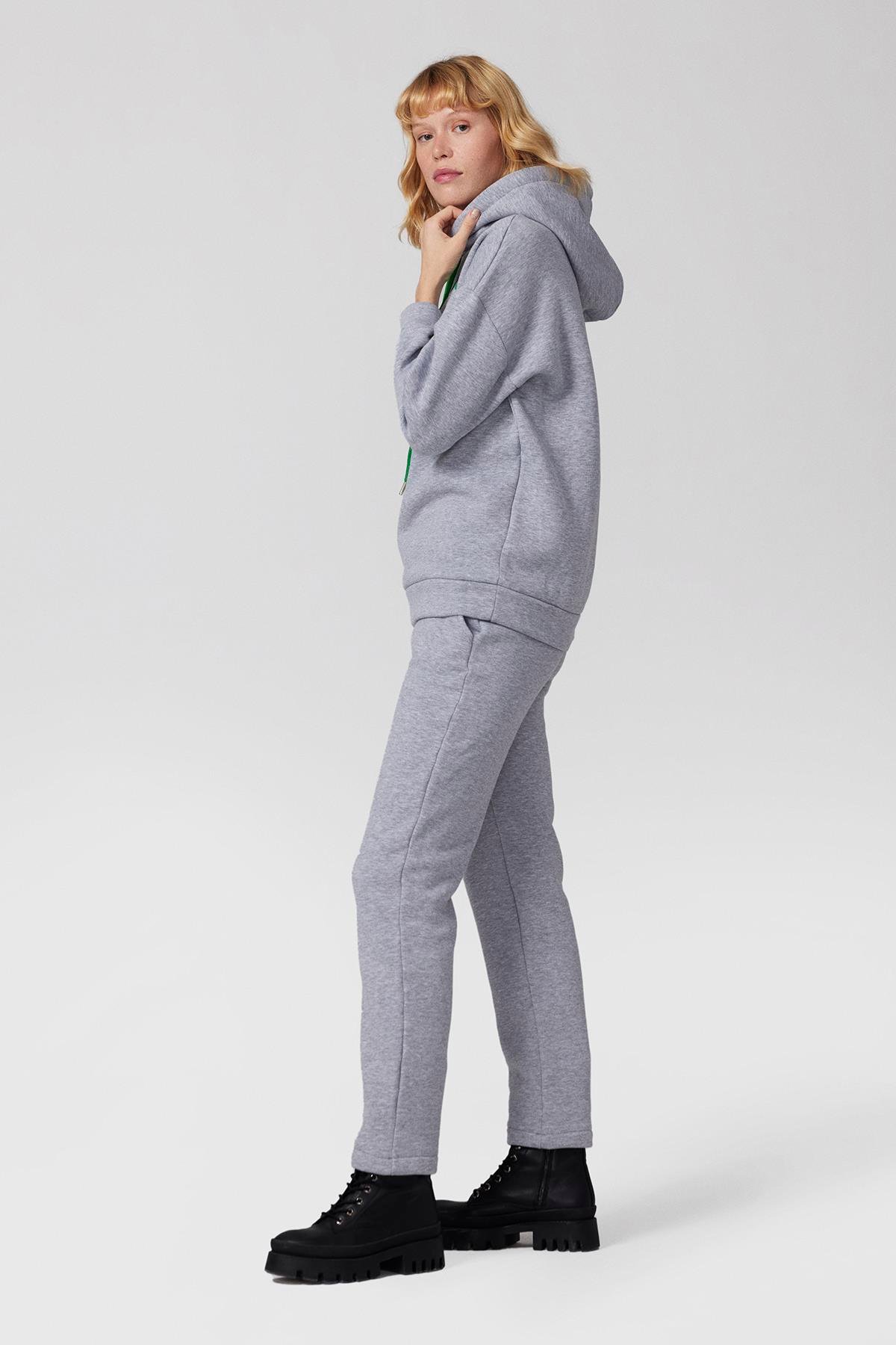 3 iplik Şardonlu 2 li Sweat Takım - Gri-6036-Gri