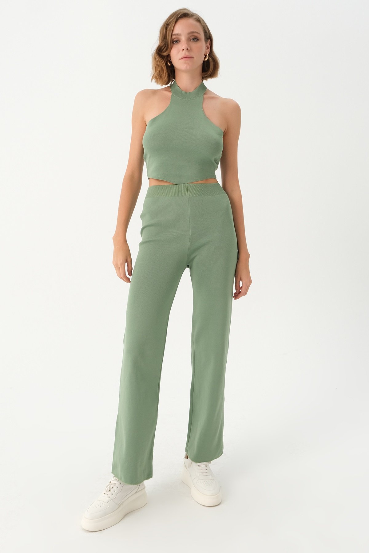 Aynası Dar Halter Model Atlet Ve Pantalon İkili Takım-15314-Siyah
