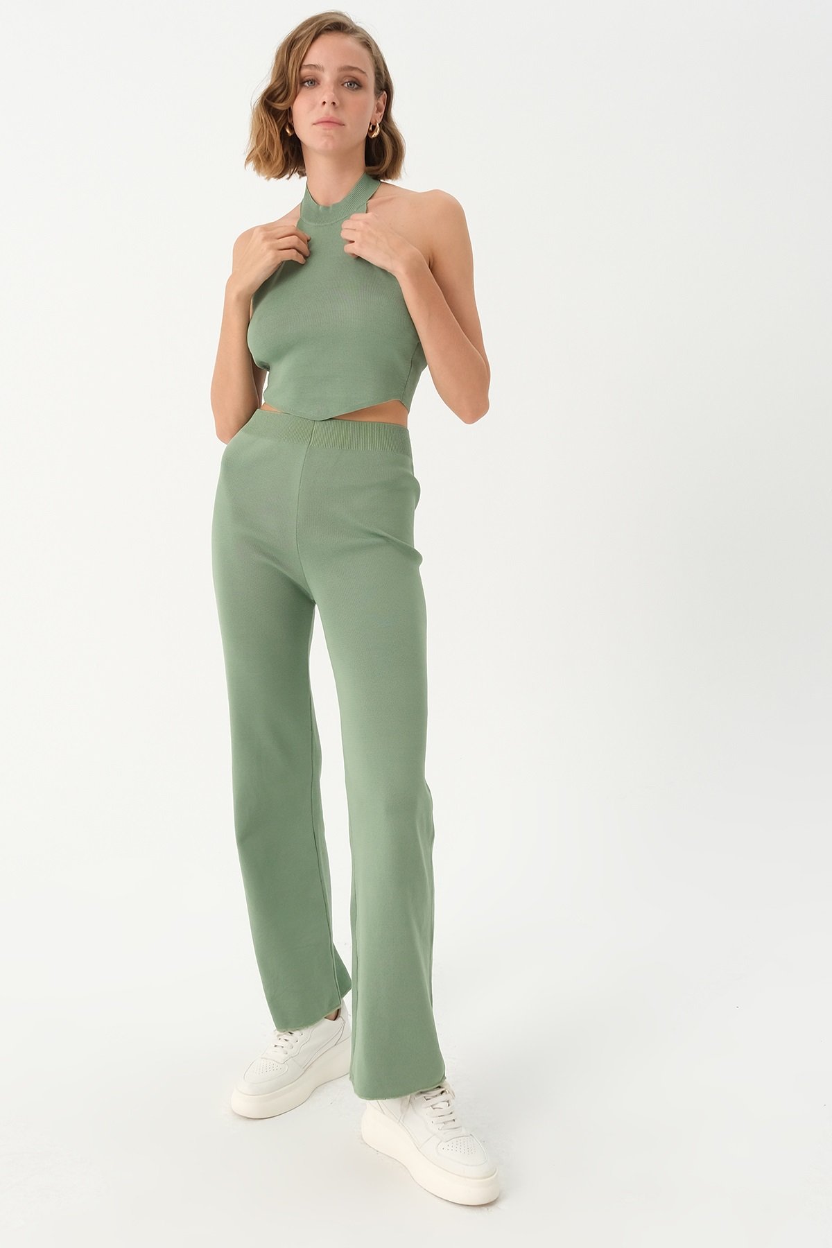 Aynası Dar Halter Model Atlet Ve Pantalon İkili Takım-15314-Siyah