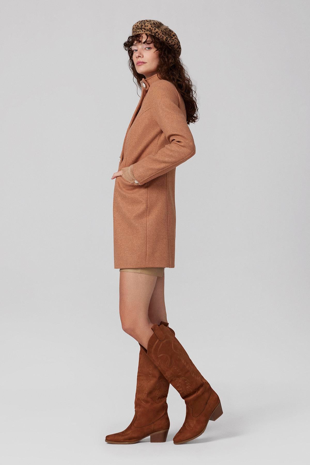 Hakim Yaka Kaşe Kaban - Camel-2974-Camel