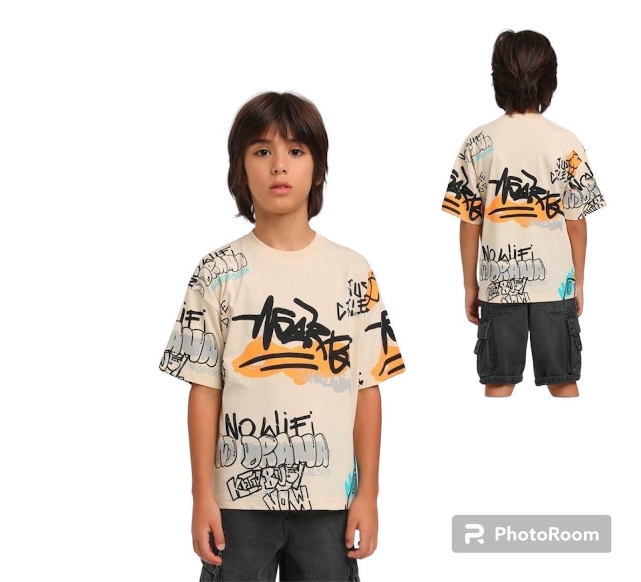 Bej Renk Desenli Erkek TshirtÇOCUKCABUTİK
