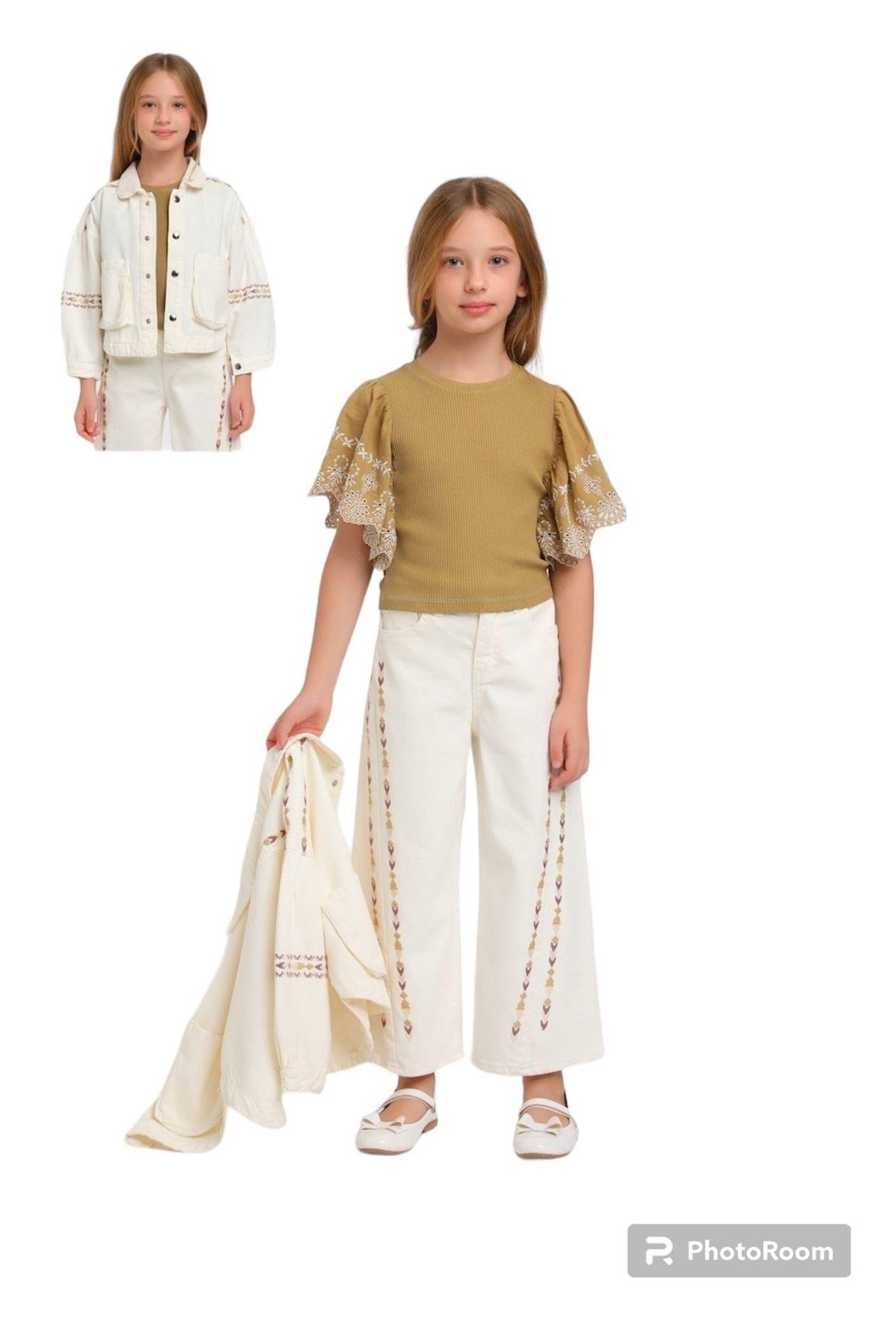 Nakışlı Krem Pantolon ÇOCUKCABUTİK