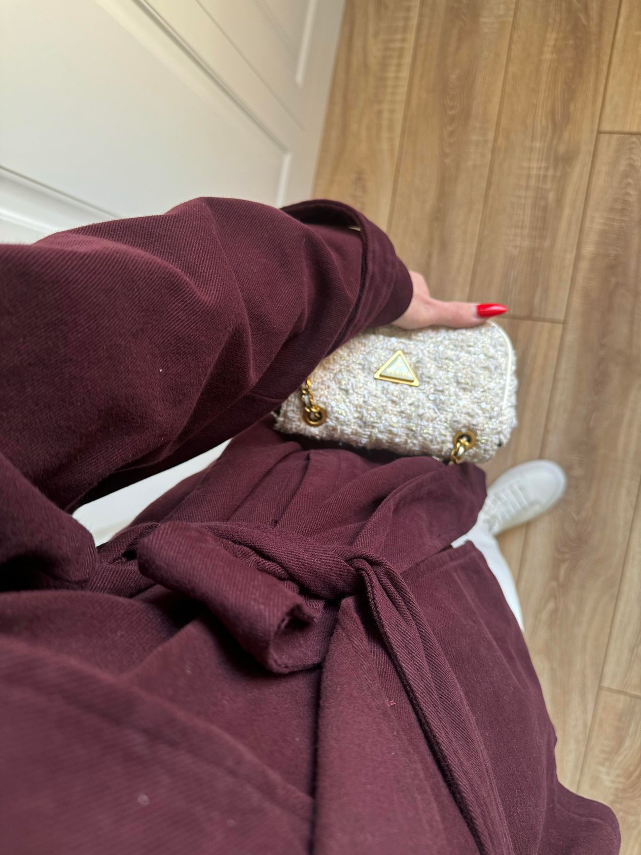 Gabardin Kuşaklı Kısa Bordo Trenç