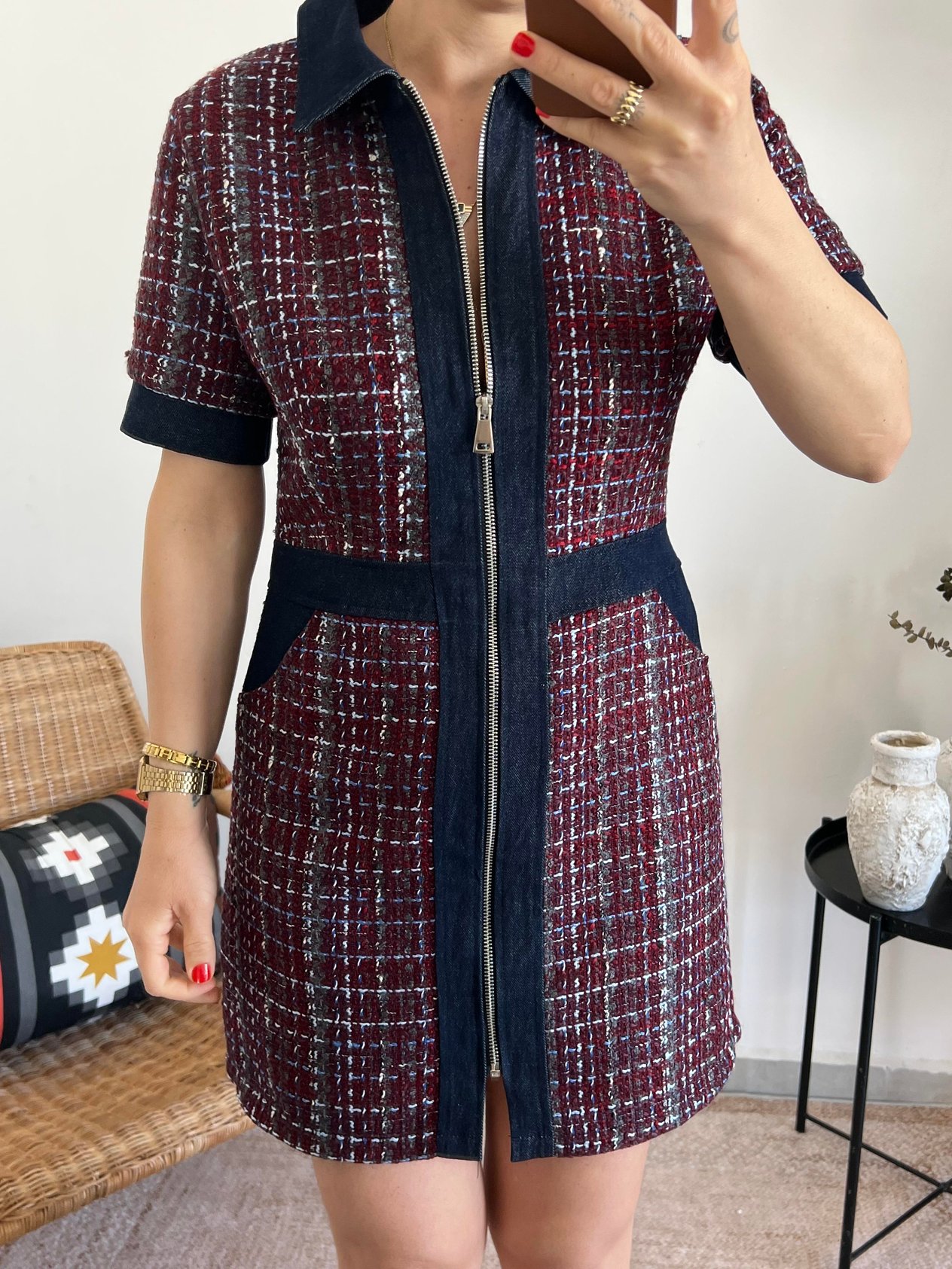 Tüvit Kumaş Jean Detaylı Elbise 