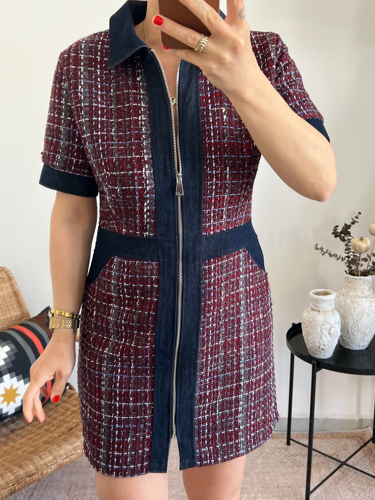 Tüvit Kumaş Jean Detaylı Elbise 